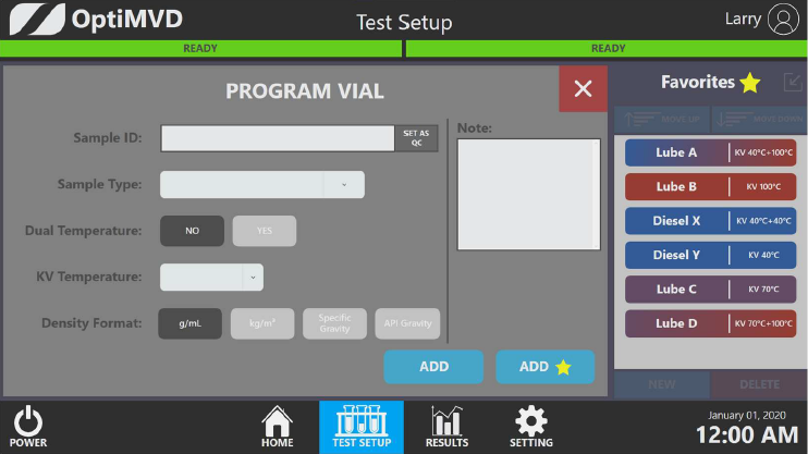 Vial Input Sample Data